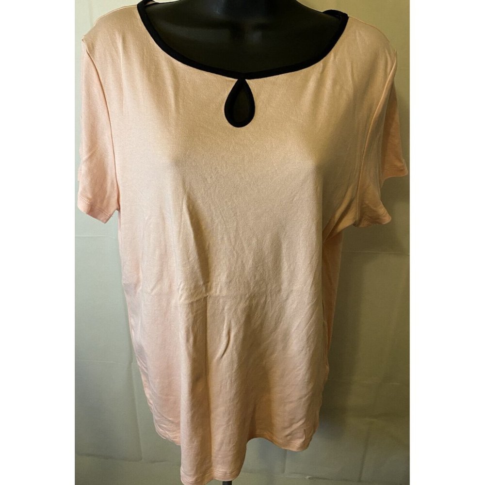 Karen Scott  Womens Size X-Large-Keyhole Top Pink Short Sleeve Black Trim